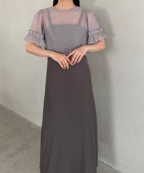 フォーマル 二次会オケージョン パーティードレス パールトップスキャミワンピース２点セットドレス | MD2256038 | グレー