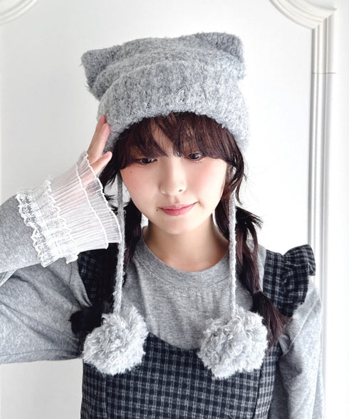 ねこみみポンポンニットビーニー | LO5254039 | グレー