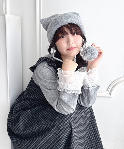 ねこみみポンポンニットビーニー | LO5254039 | グレー