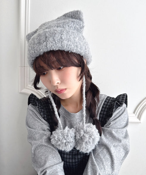 ねこみみポンポンニットビーニー | LO5254039 | グレー