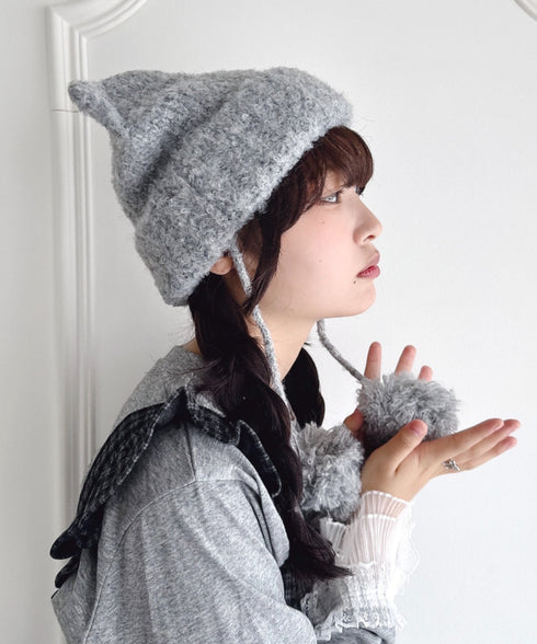 ねこみみポンポンニットビーニー | LO5254039 | グレー