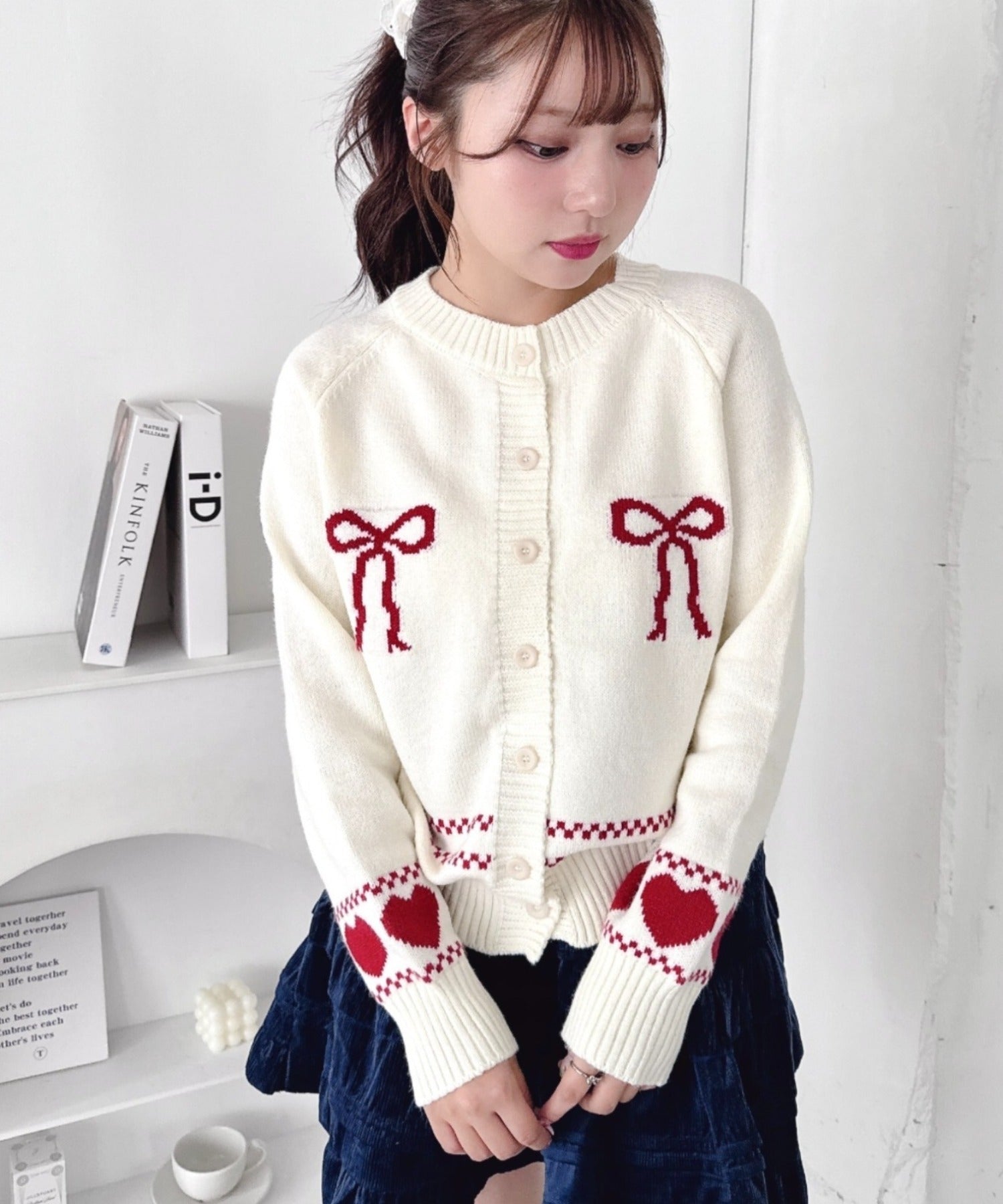 リボンハートジャガードニットカーディガン | LO2256079 | アイボリー