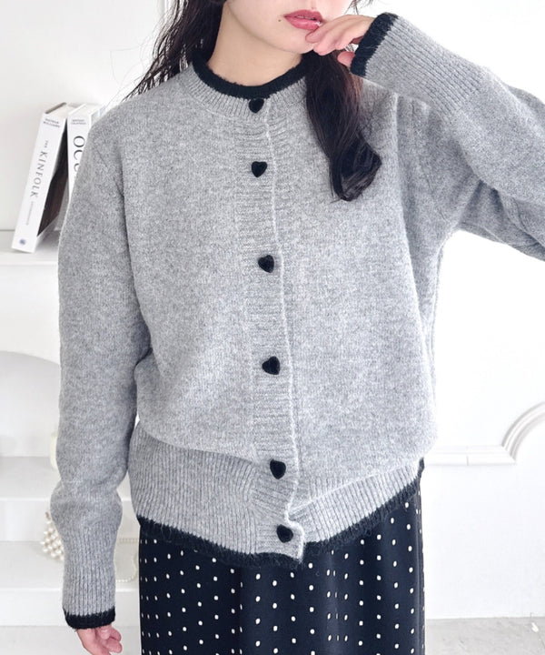 ハートボタンバイカラーカーディガン | LO2256080 | グレー