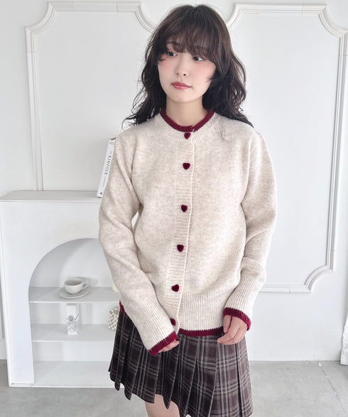 ハートボタンバイカラーカーディガン | LO2256080 | アイボリー