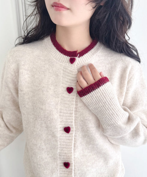 ハートボタンバイカラーカーディガン | LO2256080 | アイボリー