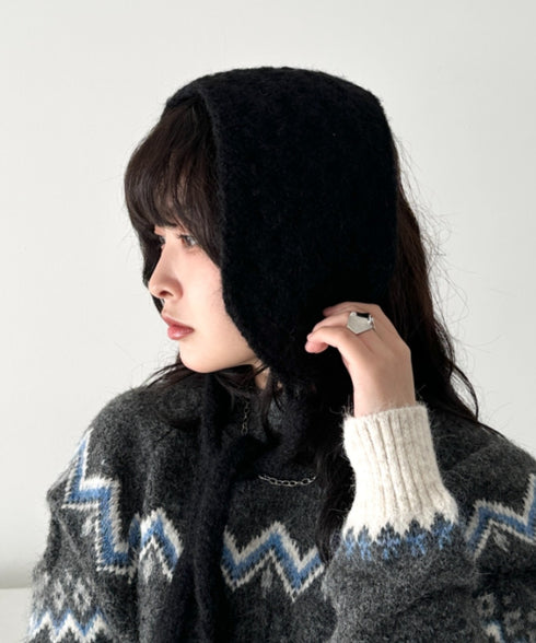 ニット紐付きイヤーマフ/耳当て | CL6254017 | ブラック