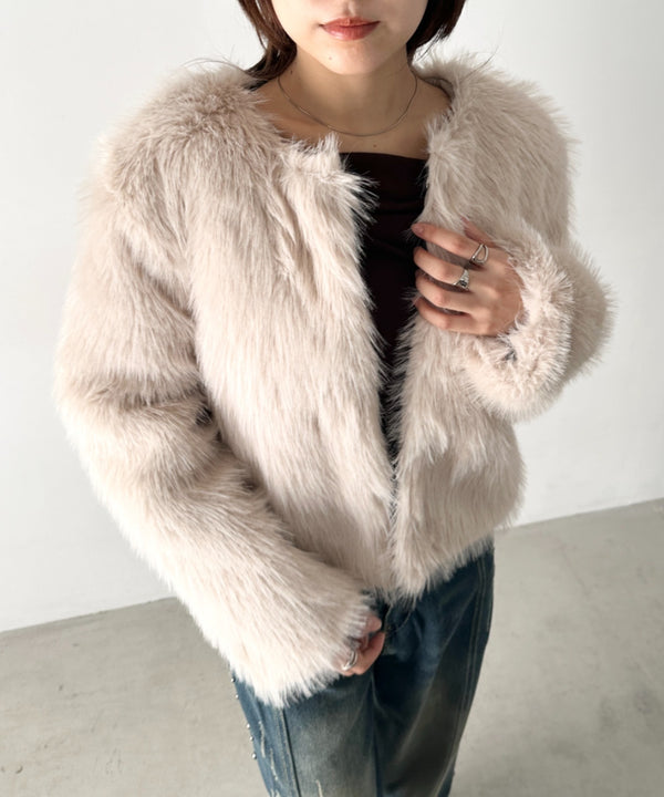 ノーカラーフェイクファージャケット | BA2254006 | アイボリー