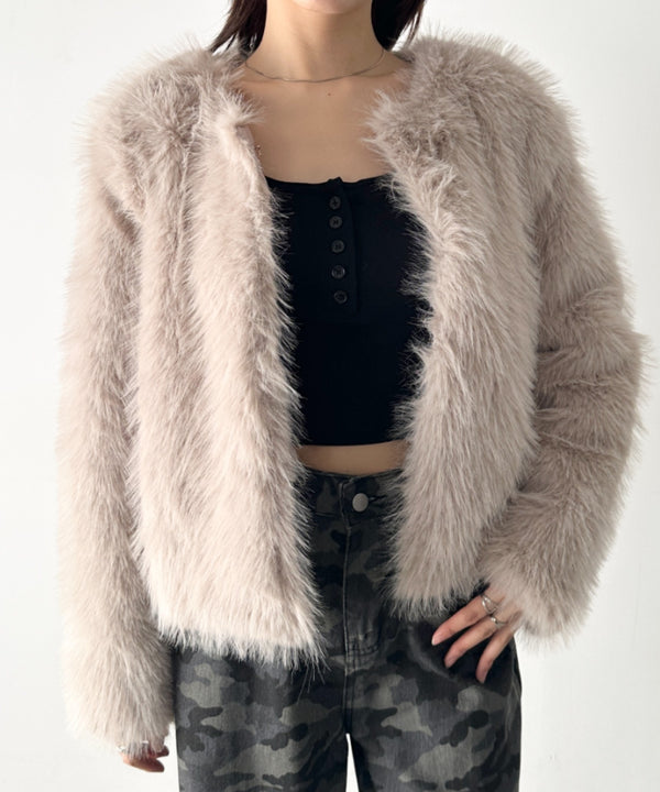 ノーカラーフェイクファージャケット | BA2254006 | モカ