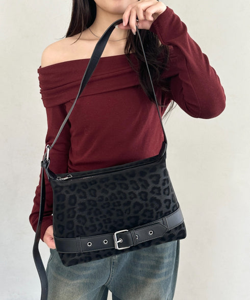 レオパードスクエアベルトショルダーバッグ | BA1256054 | ブラック