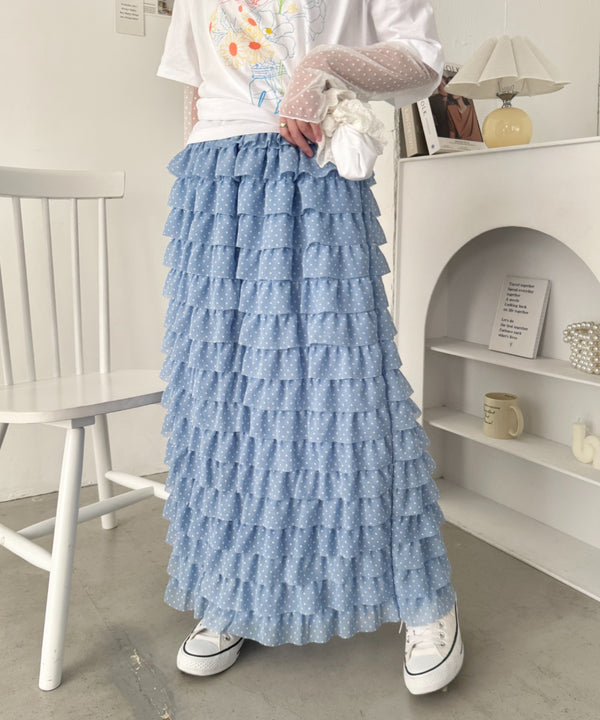ドットフリフリボリュームロングスカート | SL2256126 | ライトブルー