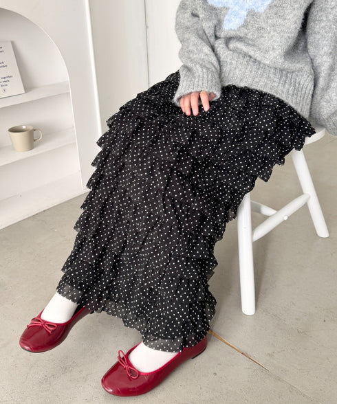 ドットフリフリボリュームロングスカート | SL2256126 | ブラック