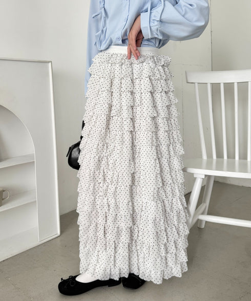 ドットフリフリボリュームロングスカート | SL2256126 | ホワイト