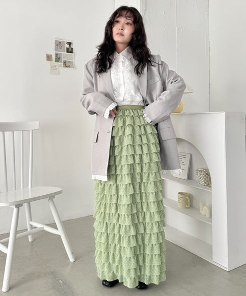 ドットフリフリボリュームロングスカート | SL2256126 | ライトグリーン