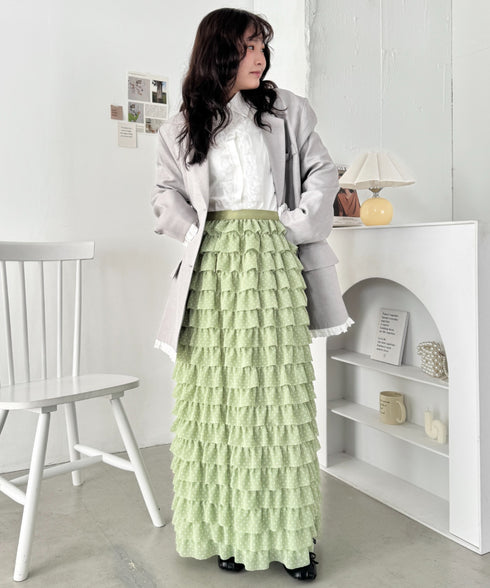 ドットフリフリボリュームロングスカート | SL2256126 | ライトグリーン