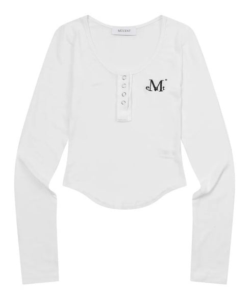 MUCENT(ムセント)/Uネック 裾ラウンド スナップボタン カットソー/HARING SIGNATURE LOGO SNAP BUTTON U NECK T | AT2254058 | ホワイト