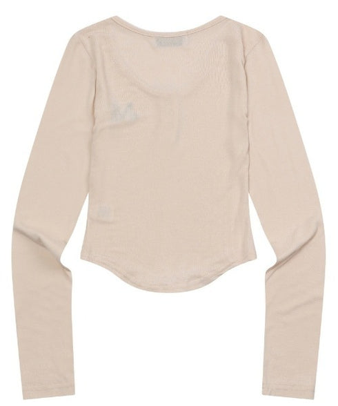 MUCENT(ムセント)/Uネック 裾ラウンド スナップボタン カットソー/HARING SIGNATURE LOGO SNAP BUTTON U NECK T | AT2254058 | ベージュ