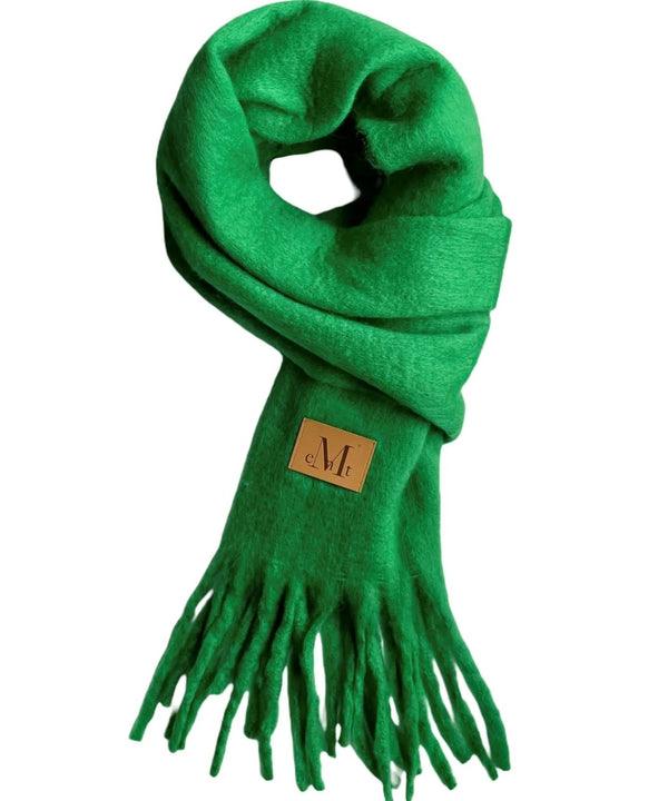 MUCENT(ムセント)/ボリューム フリンジ マフラー ロゴパッチ付き/SIGNATURE MUFFLER | AT6254043 | グリーン