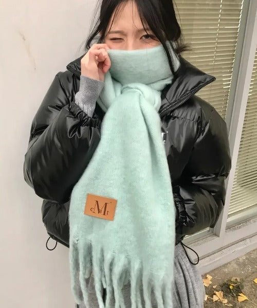 MUCENT(ムセント)/ボリューム フリンジ マフラー ロゴパッチ付き/SIGNATURE MUFFLER | AT6254043 | ミント