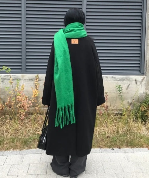 MUCENT(ムセント)/ボリューム フリンジ マフラー ロゴパッチ付き/SIGNATURE MUFFLER | AT6254043 | グリーン