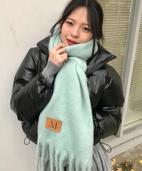 MUCENT(ムセント)/ボリューム フリンジ マフラー ロゴパッチ付き/SIGNATURE MUFFLER | AT6254043 | ミント