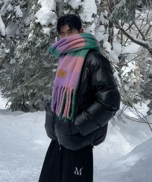 MUCENT(ムセント)/ボリューム フリンジ マフラー ロゴパッチ付き/SIGNATURE MUFFLER | AT6254043 | グリーン系その他