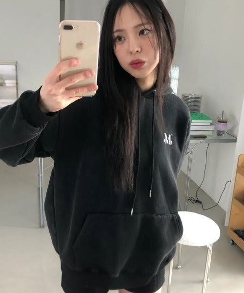 MUCENT(ムセント)/ロゴ刺繍 ベーシック フーディ パーカー/SIGNATURE BASIC LOGO HOOD T | AT2254044 | ブラック