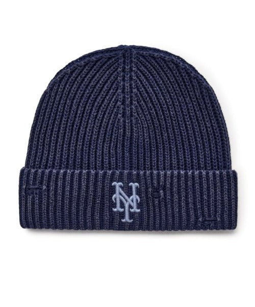 MLB KOREA(エムエルビーコリア)/ヴィンテージ ロゴ ダメージ ビーニー ニット帽/Vintage basic mid beanie | AT5254049 | ネイビー