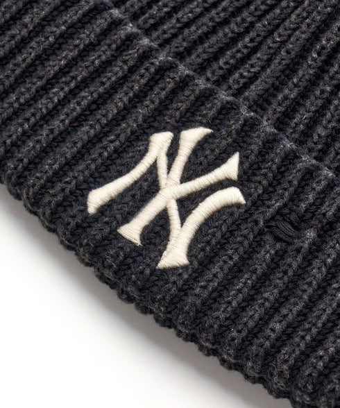 MLB KOREA(エムエルビーコリア)/ヴィンテージ ロゴ ダメージ ビーニー ニット帽/Vintage basic mid beanie | AT5254049 | ブラック