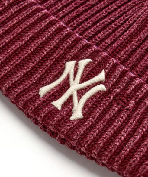 MLB KOREA(エムエルビーコリア)/ヴィンテージ ロゴ ダメージ ビーニー ニット帽/Vintage basic mid beanie | AT5254049 | ワインレッド