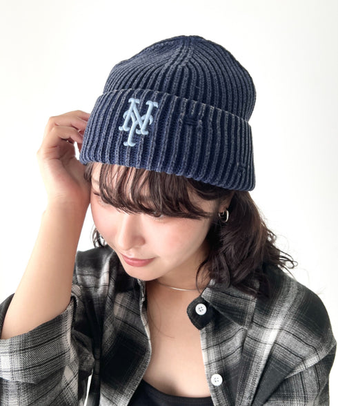 MLB KOREA(エムエルビーコリア)/ヴィンテージ ロゴ ダメージ ビーニー ニット帽/Vintage basic mid beanie | AT5254049 | ネイビー