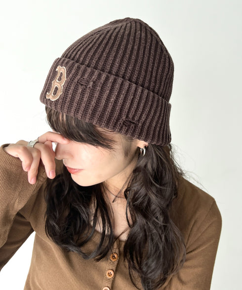 MLB KOREA(エムエルビーコリア)/ヴィンテージ ロゴ ダメージ ビーニー ニット帽/Vintage basic mid beanie | AT5254049 | ブラウン