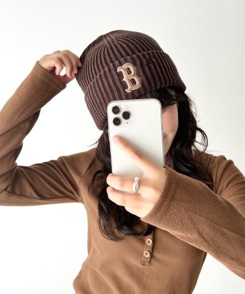MLB KOREA(エムエルビーコリア)/ヴィンテージ ロゴ ダメージ ビーニー ニット帽/Vintage basic mid beanie | AT5254049 | ブラウン