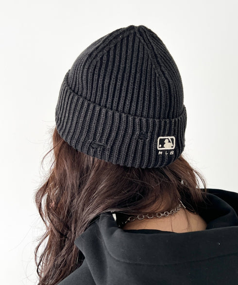 MLB KOREA(エムエルビーコリア)/ヴィンテージ ロゴ ダメージ ビーニー ニット帽/Vintage basic mid beanie | AT5254049 | ブラック