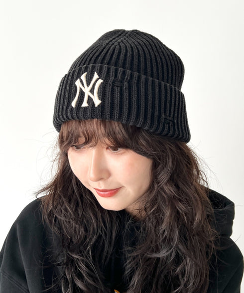 MLB KOREA(エムエルビーコリア)/ヴィンテージ ロゴ ダメージ ビーニー ニット帽/Vintage basic mid beanie | AT5254049 | ブラック