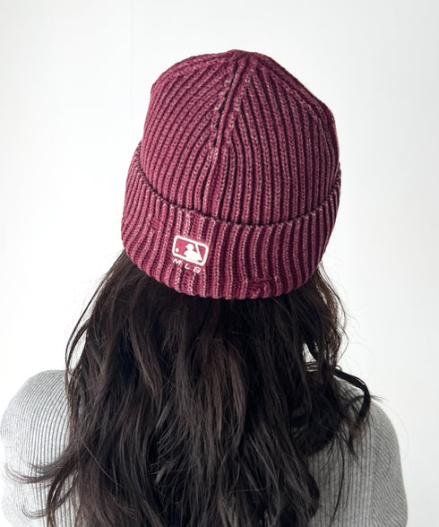 MLB KOREA(エムエルビーコリア)/ヴィンテージ ロゴ ダメージ ビーニー ニット帽/Vintage basic mid beanie | AT5254049 | ワインレッド