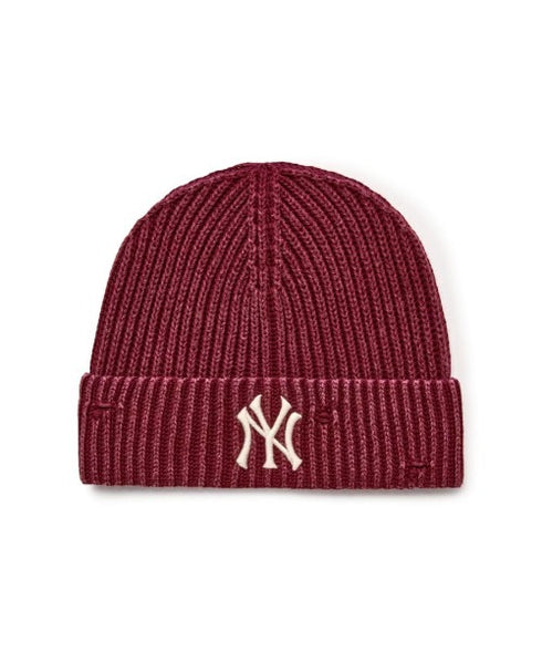 MLB KOREA(エムエルビーコリア)/ヴィンテージ ロゴ ダメージ ビーニー ニット帽/Vintage basic mid beanie | AT5254049 | ワインレッド
