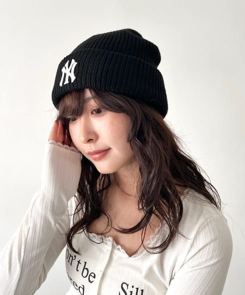 MLB KOREA(エムエルビーコリア)/ロゴ刺繍ビーニー ニット帽/New jelly mid-binnie | AT5254050 | ブラック