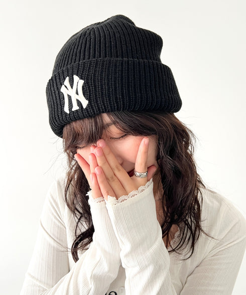 MLB KOREA(エムエルビーコリア)/ロゴ刺繍ビーニー ニット帽/New jelly mid-binnie | AT5254050 | ブラック
