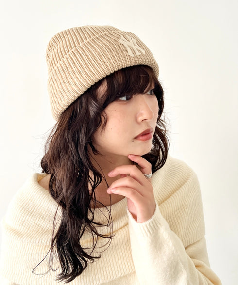 MLB KOREA(エムエルビーコリア)/ロゴ刺繍ビーニー ニット帽/New jelly mid-binnie | AT5254050 | ベージュ