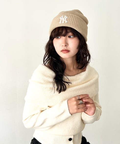 MLB KOREA(エムエルビーコリア)/ロゴ刺繍ビーニー ニット帽/New jelly mid-binnie | AT5254050 | ベージュ