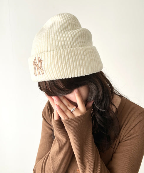 MLB KOREA(エムエルビーコリア)/ロゴ刺繍ビーニー ニット帽/New jelly mid-binnie | AT5254050 | クリーム