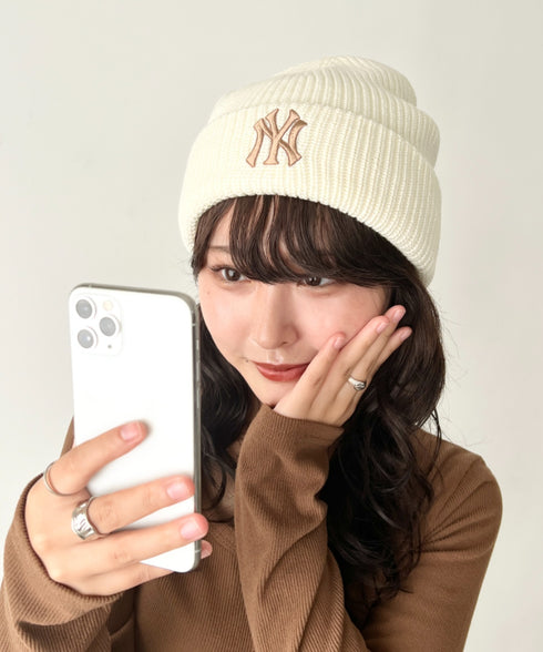 MLB KOREA(エムエルビーコリア)/ロゴ刺繍ビーニー ニット帽/New jelly mid-binnie | AT5254050 | クリーム