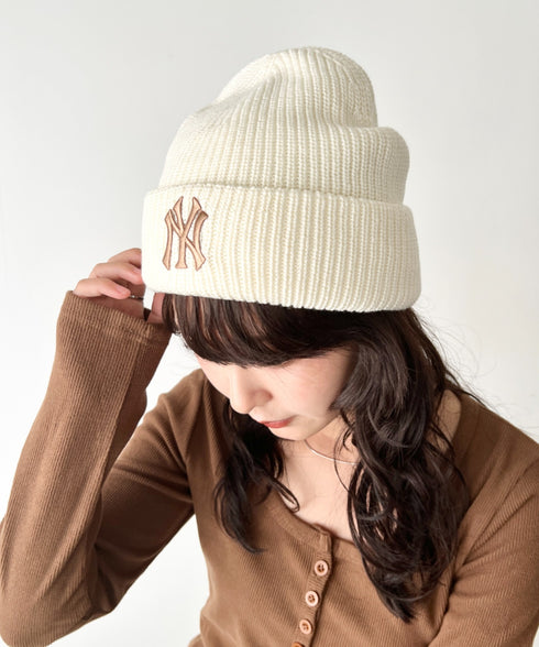 MLB KOREA(エムエルビーコリア)/ロゴ刺繍ビーニー ニット帽/New jelly mid-binnie | AT5254050 | クリーム