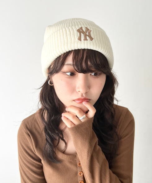 MLB KOREA(エムエルビーコリア)/ロゴ刺繍ビーニー ニット帽/New jelly mid-binnie | AT5254050 | クリーム