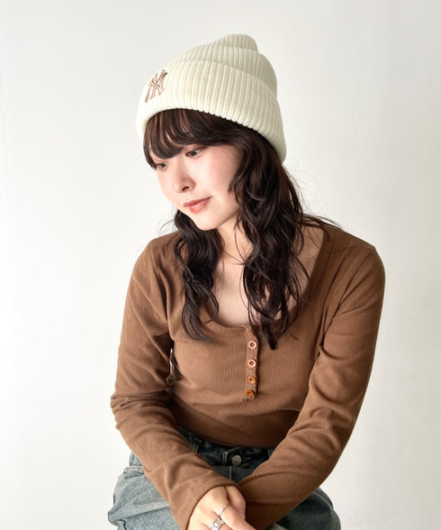 MLB KOREA(エムエルビーコリア)/ロゴ刺繍ビーニー ニット帽/New jelly mid-binnie | AT5254050 | クリーム