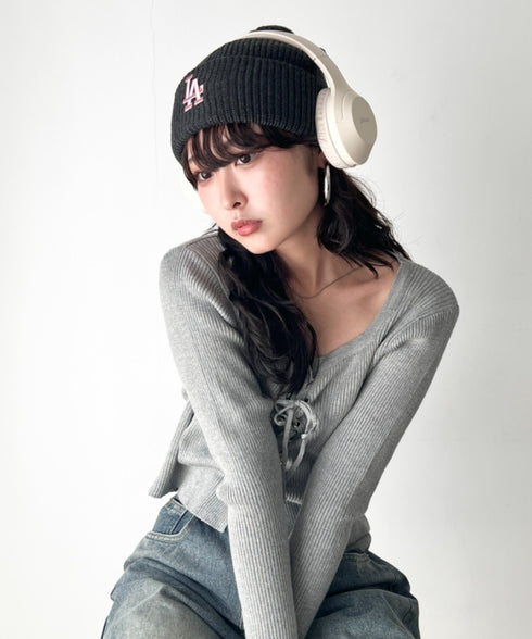 MLB KOREA(エムエルビーコリア)/ロゴ刺繍ビーニー ニット帽/New jelly mid-binnie | AT5254050 | チャコールグレー