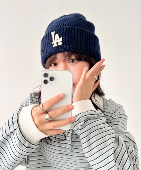 MLB KOREA(エムエルビーコリア)/ロゴ刺繍ビーニー ニット帽/New jelly mid-binnie | AT5254050 | ネイビー