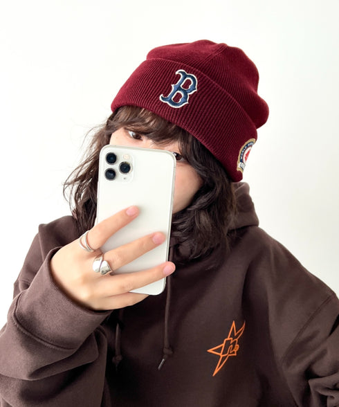 MLB KOREA(エムエルビーコリア)/ロゴパッチ ワッペン ビーニー ニット帽/Patch beanie | AT5254051 | ワインレッド