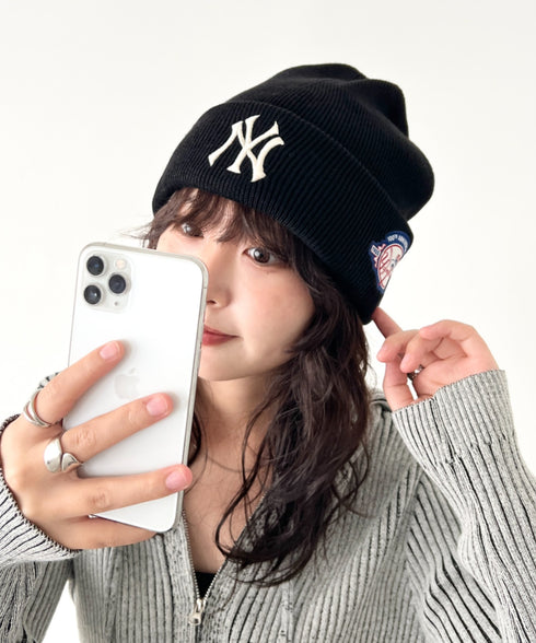 MLB KOREA(エムエルビーコリア)/ロゴパッチ ワッペン ビーニー ニット帽/Patch beanie | AT5254051 | ブラック