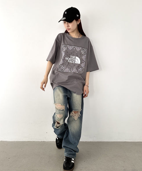 THE NORTH FACE(ザ・ノースフェイス)/ビッグロゴ プリント バンダナ 半袖 Tシャツ/M'S BANDANA S/S R/TEE | IM2251068 | グレー